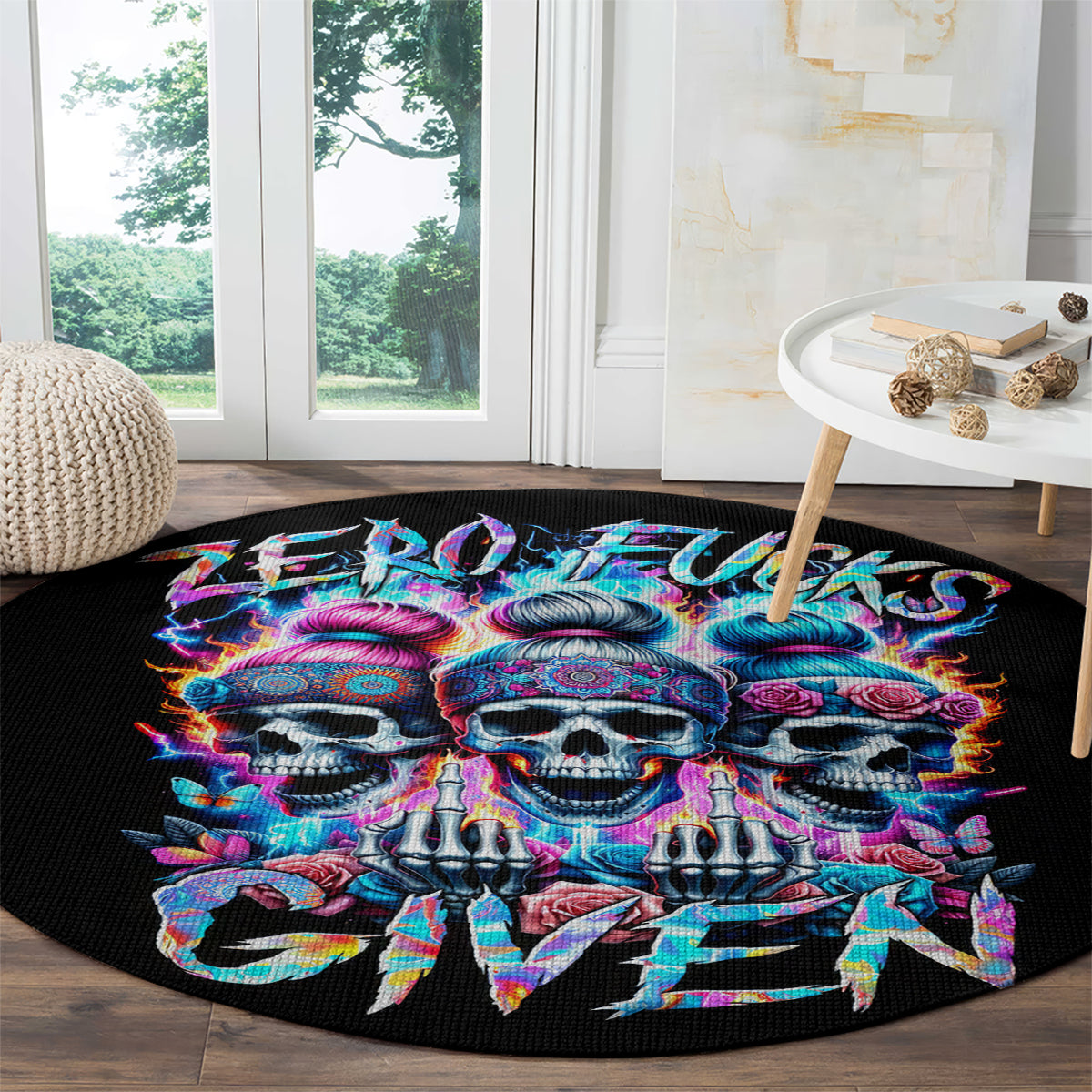 lady-skull-round-carpet-zero-fucks-given