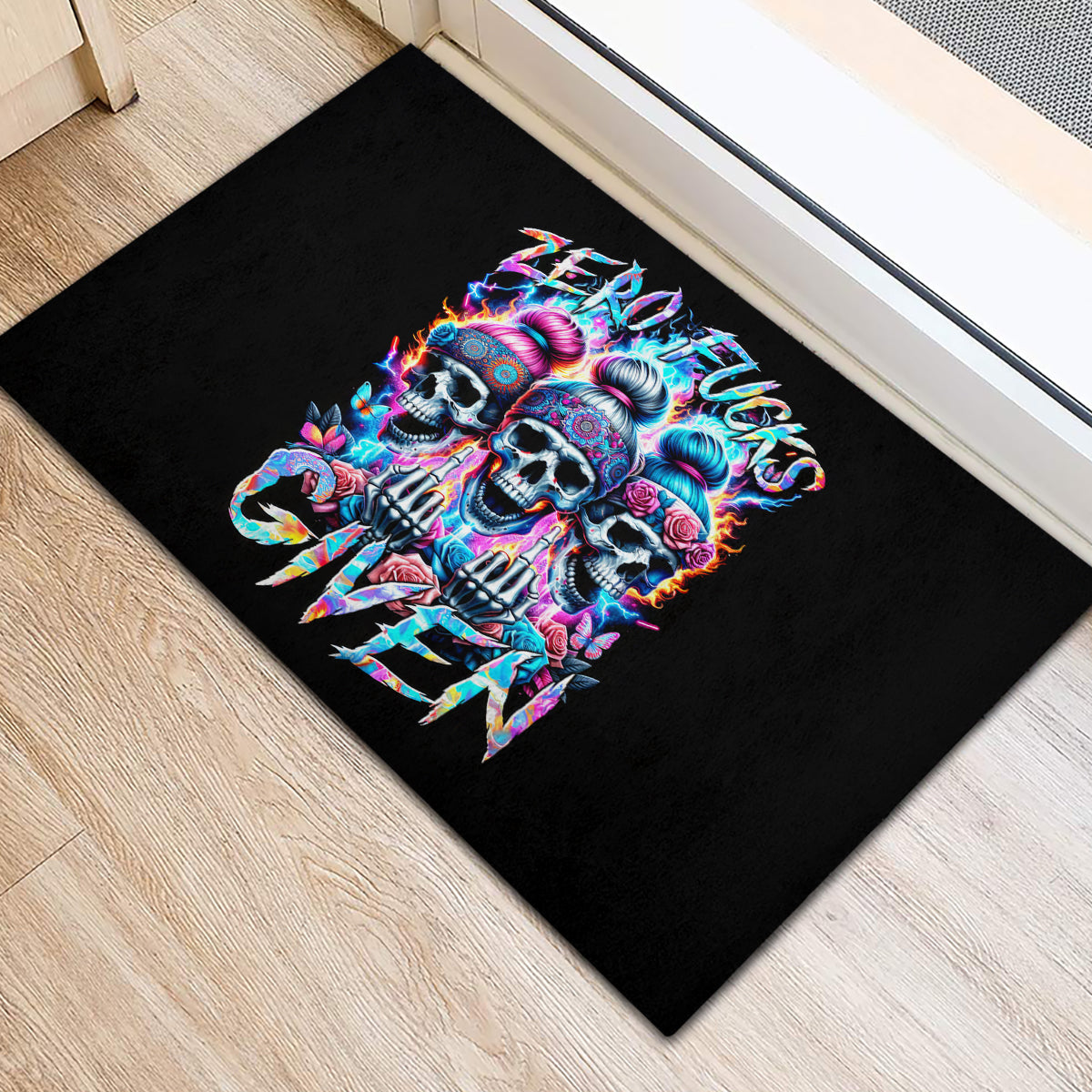 Lady Skull Rubber Doormat Zero Fucks Given - Wonder Print Shop