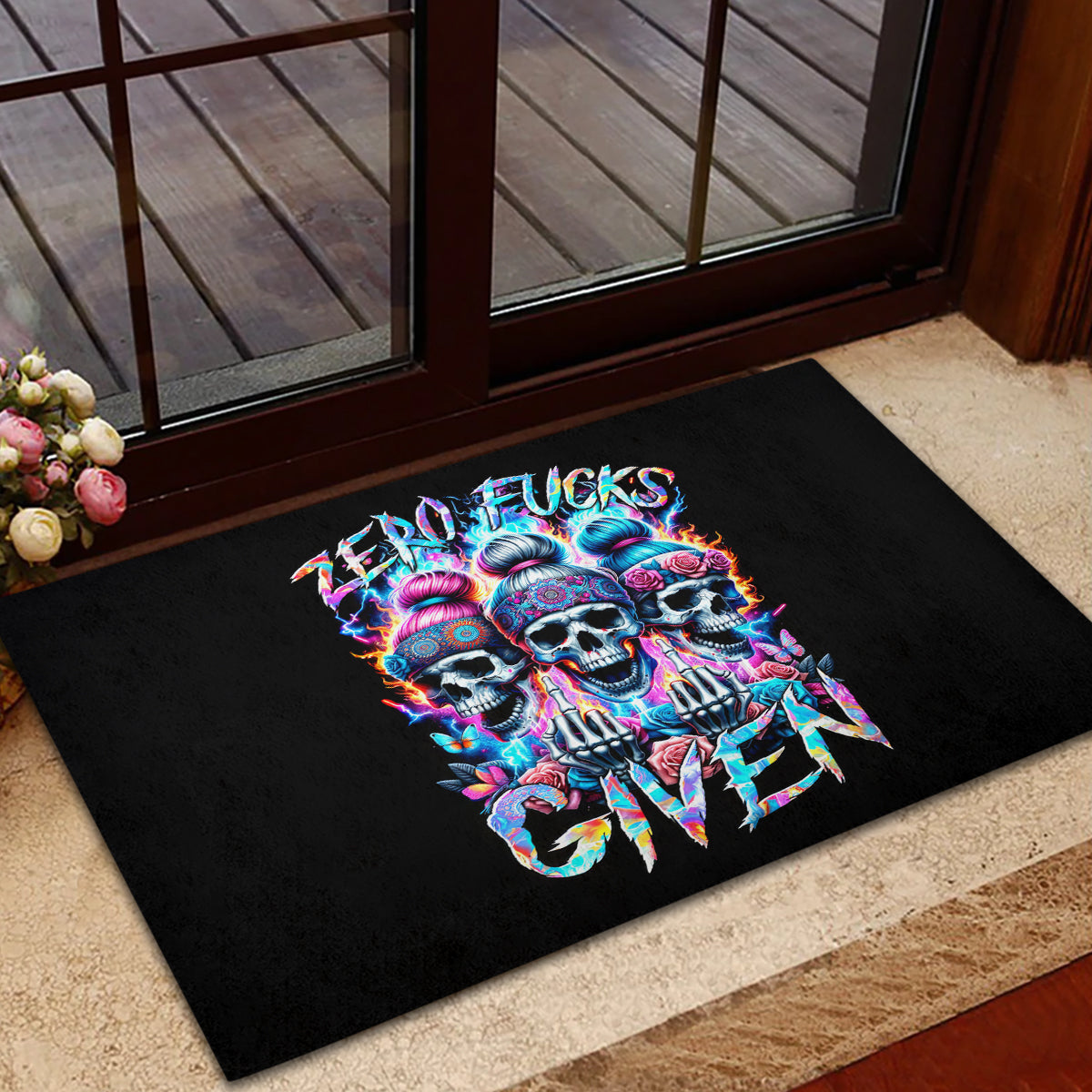 Lady Skull Rubber Doormat Zero Fucks Given - Wonder Print Shop