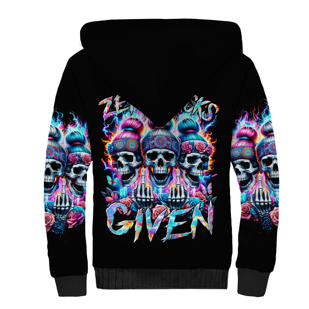 Lady Skull Sherpa Hoodie Zero Fucks Given - Wonder Print Shop