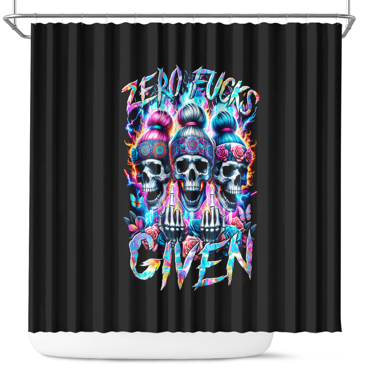 lady-skull-shower-curtain-zero-fucks-given