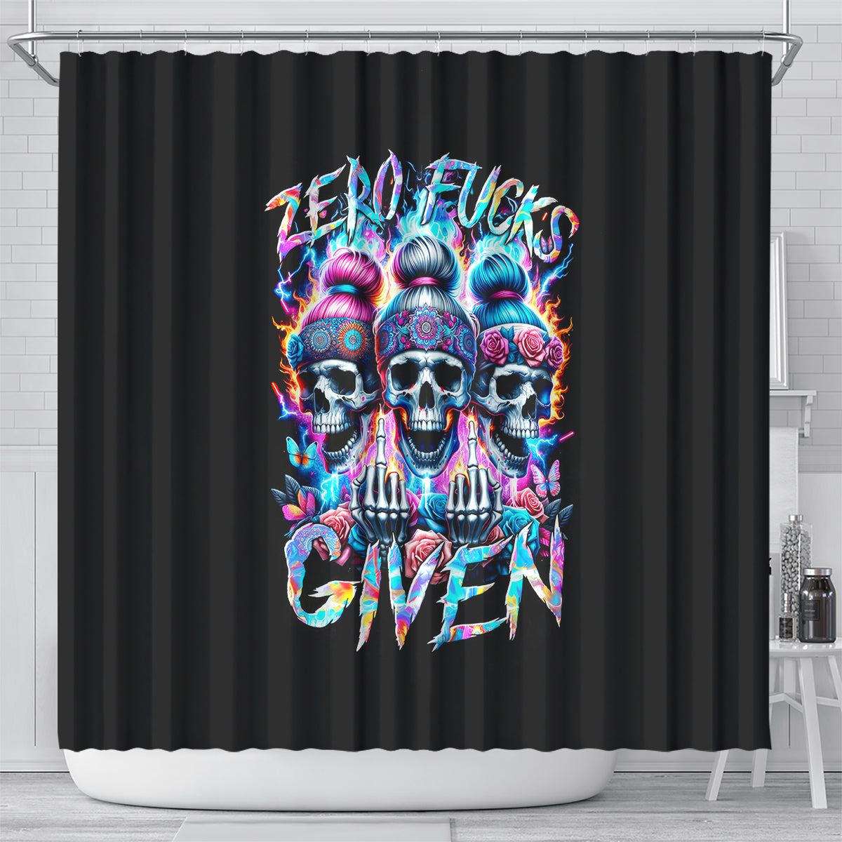lady-skull-shower-curtain-zero-fucks-given
