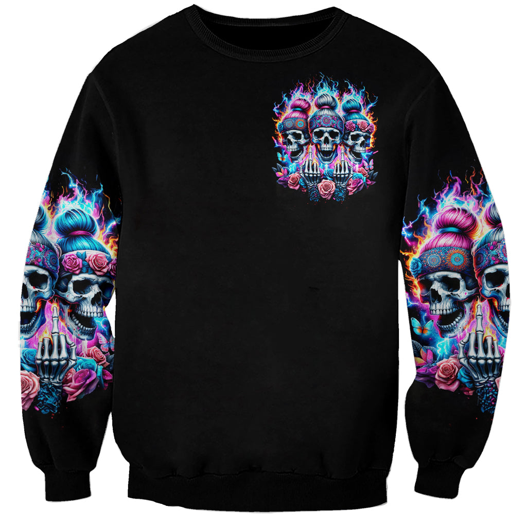Lady Skull Sweatshirt Zero Fucks Given - Wonder Print Shop