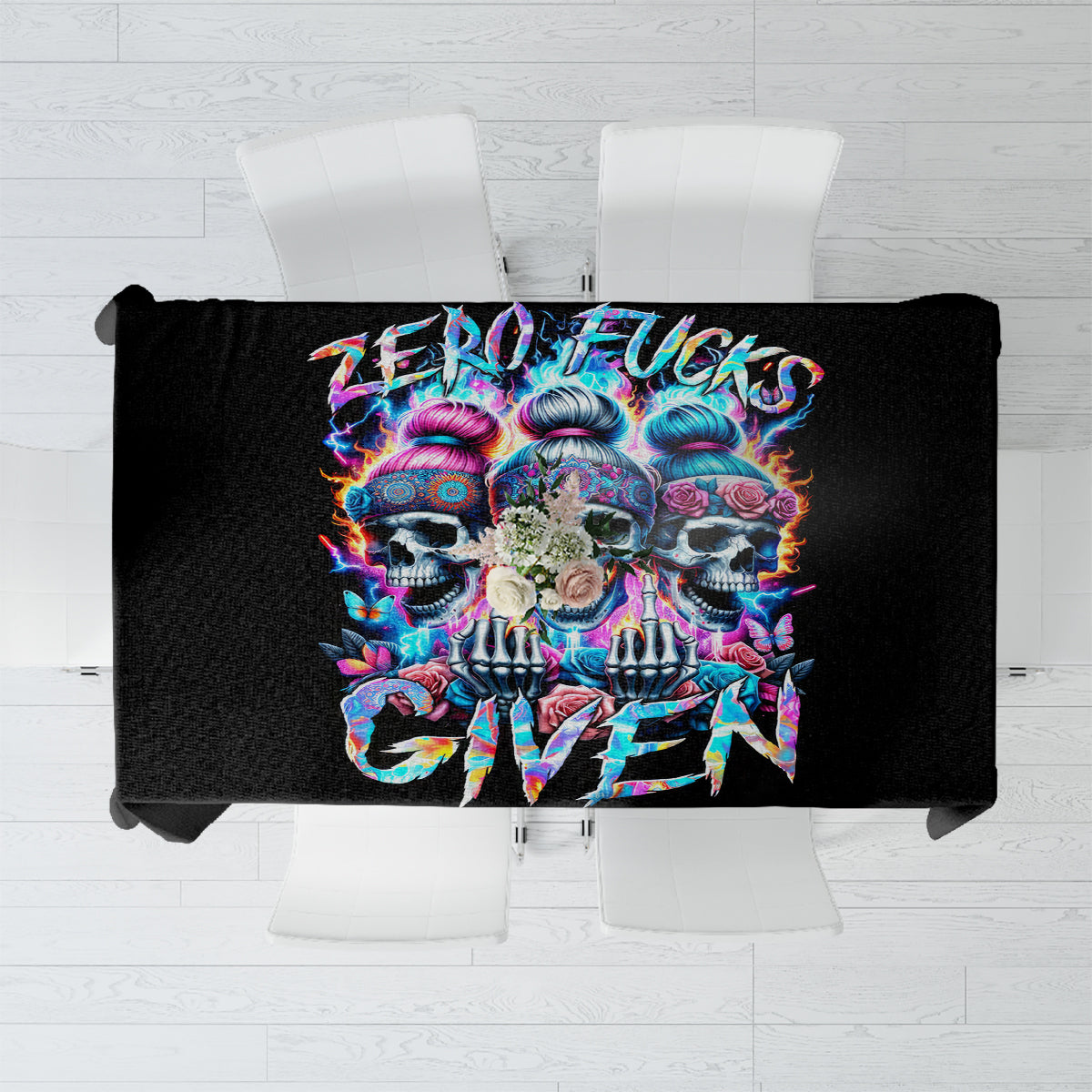 Lady Skull Tablecloth Zero Fucks Given - Wonder Print Shop