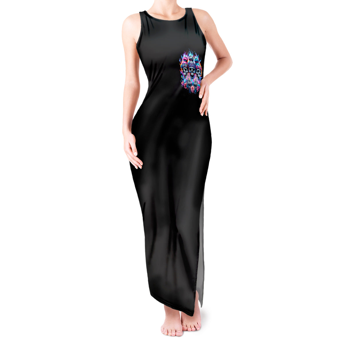 Lady Skull Tank Maxi Dress Zero Fucks Given - Wonder Print Shop