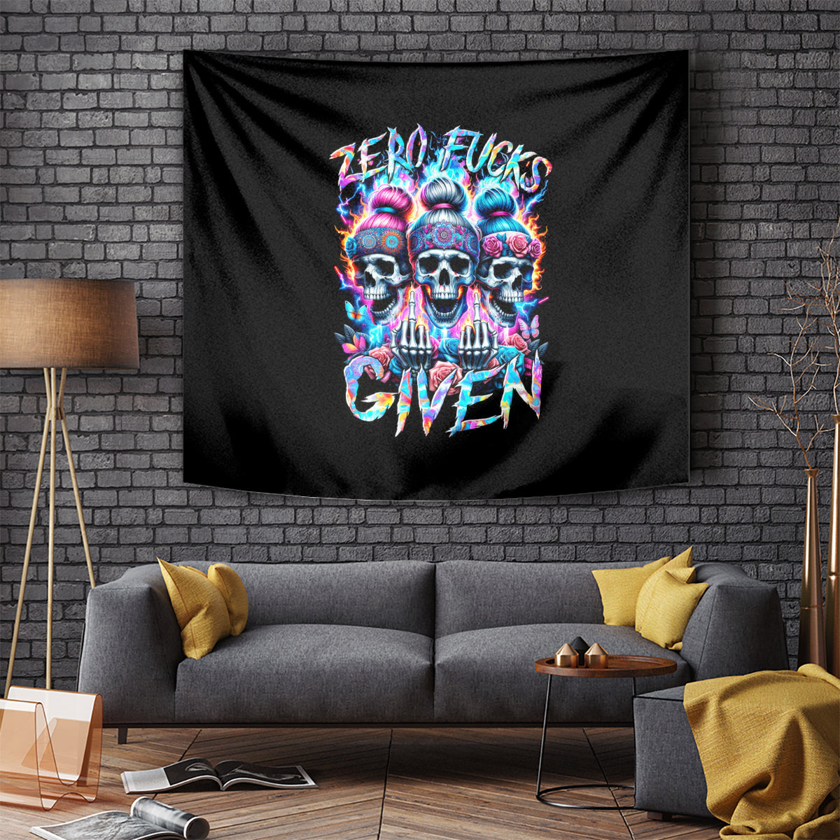 Lady Skull Tapestry Zero Fucks Given - Wonder Print Shop