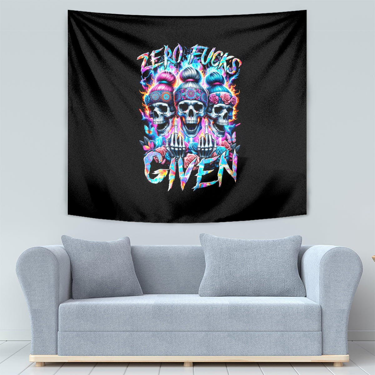 Lady Skull Tapestry Zero Fucks Given - Wonder Print Shop