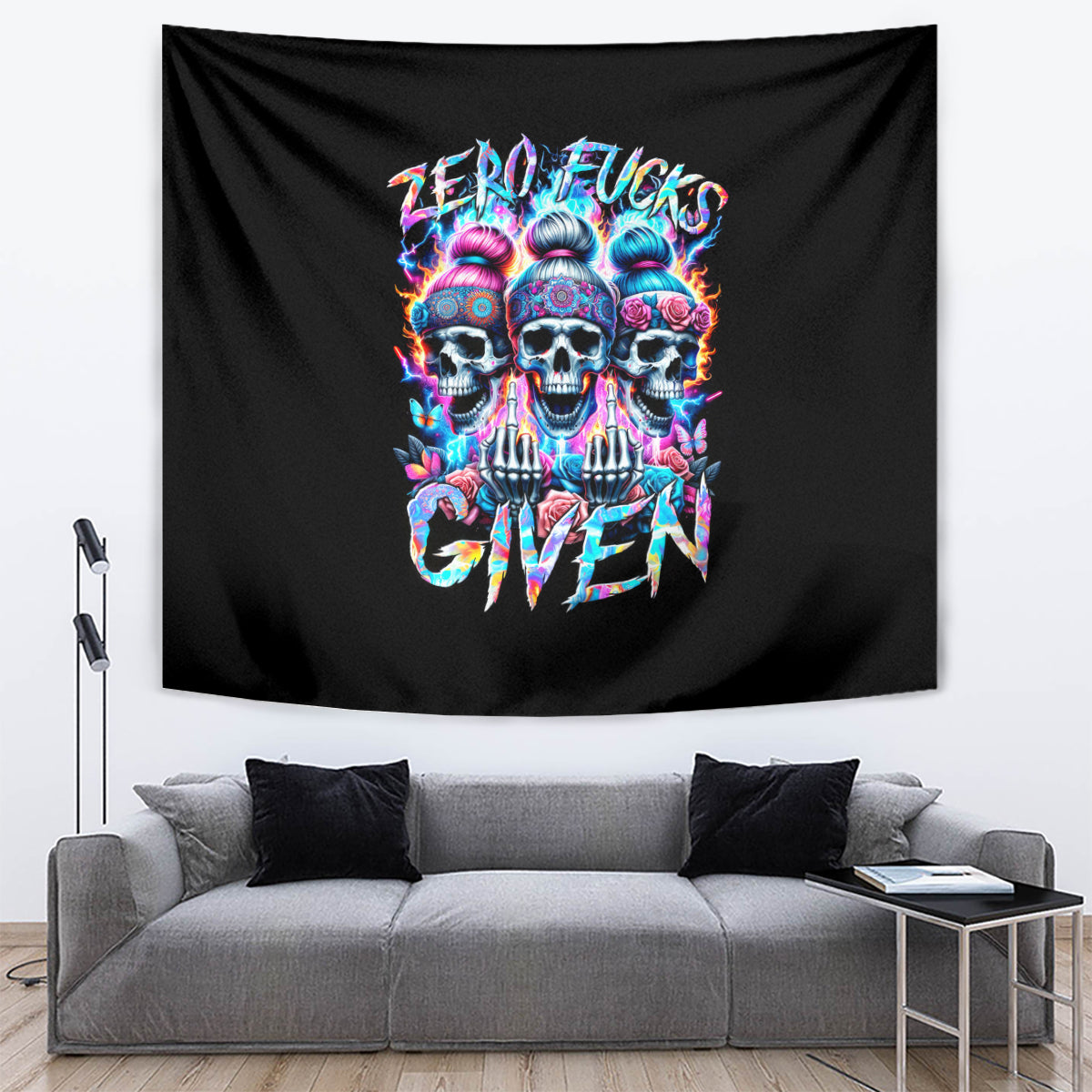 Lady Skull Tapestry Zero Fucks Given - Wonder Print Shop