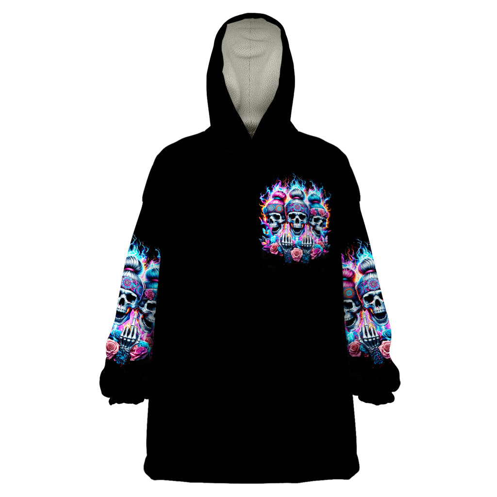 Lady Skull Wearable Blanket Hoodie Zero Fucks Given - Wonder Print Shop