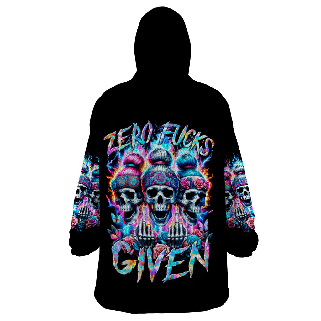 Lady Skull Wearable Blanket Hoodie Zero Fucks Given - Wonder Print Shop