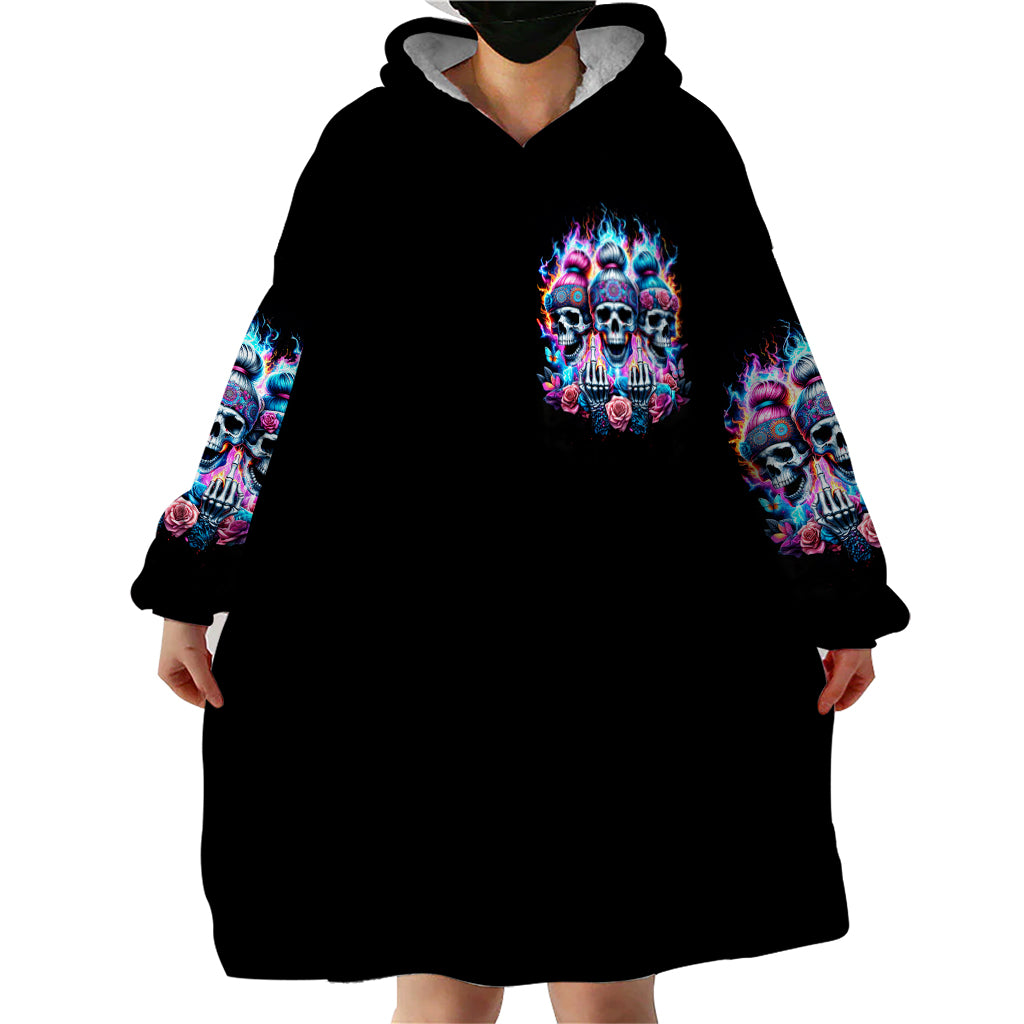 Lady Skull Wearable Blanket Hoodie Zero Fucks Given - Wonder Print Shop