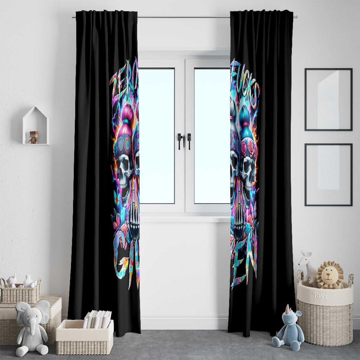 Lady Skull Window Curtain Zero Fucks Given - Wonder Print Shop
