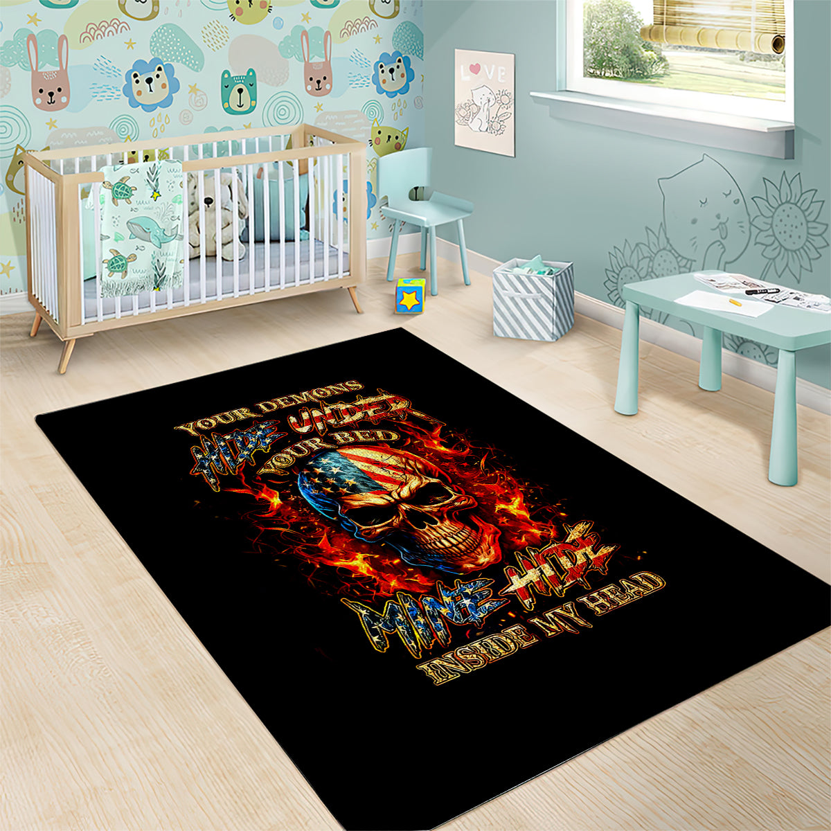 Fire Skull Area Rug My Demon Hide Inside My Head - Wonder Print Shop