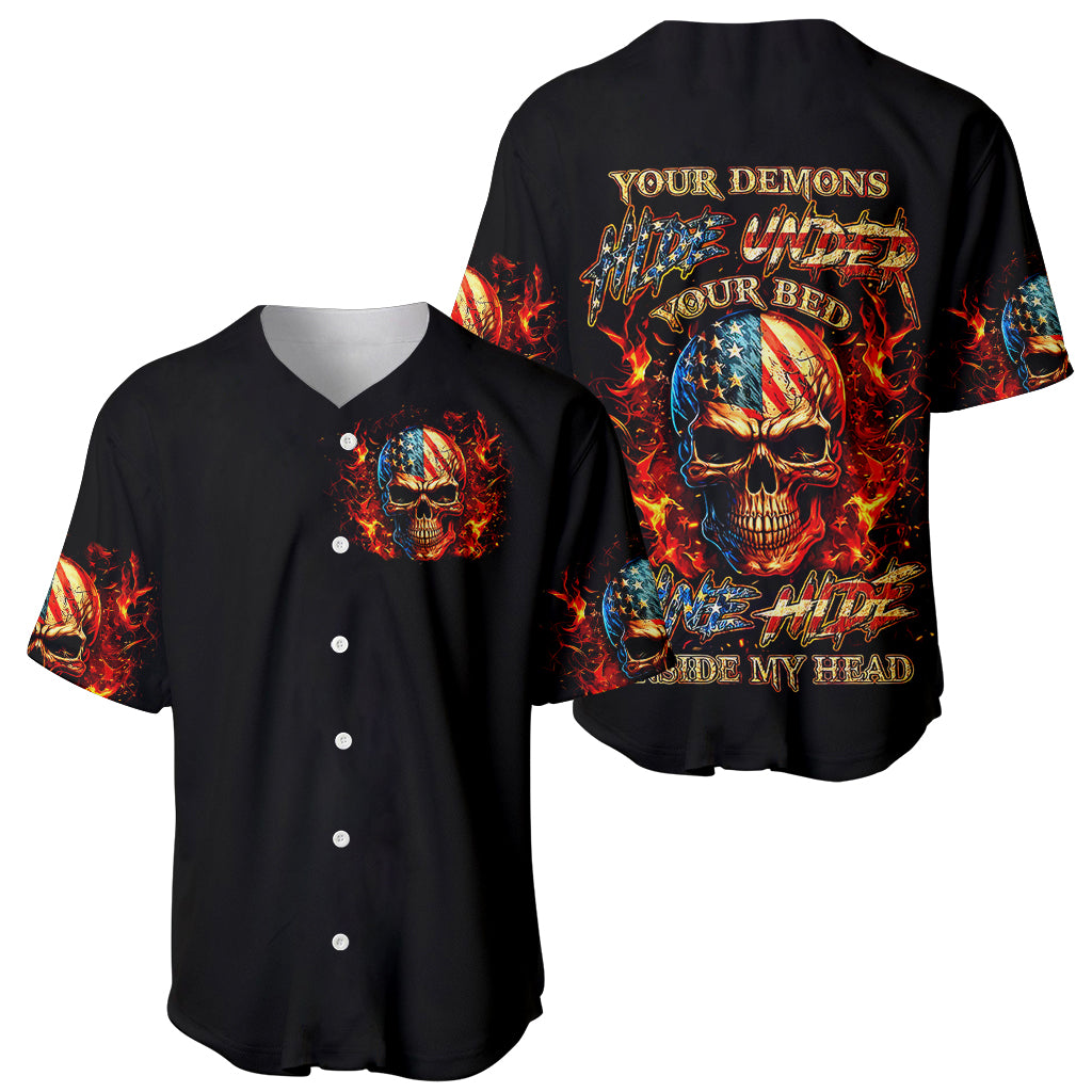 Fire Skull Baseball Jersey My Demon Hide Inside My Head - Wonder Print Shop