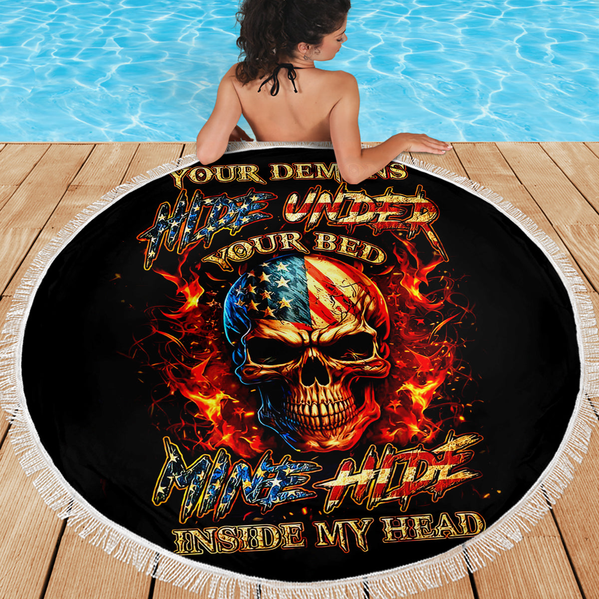 Fire Skull Beach Blanket My Demon Hide Inside My Head - Wonder Print Shop