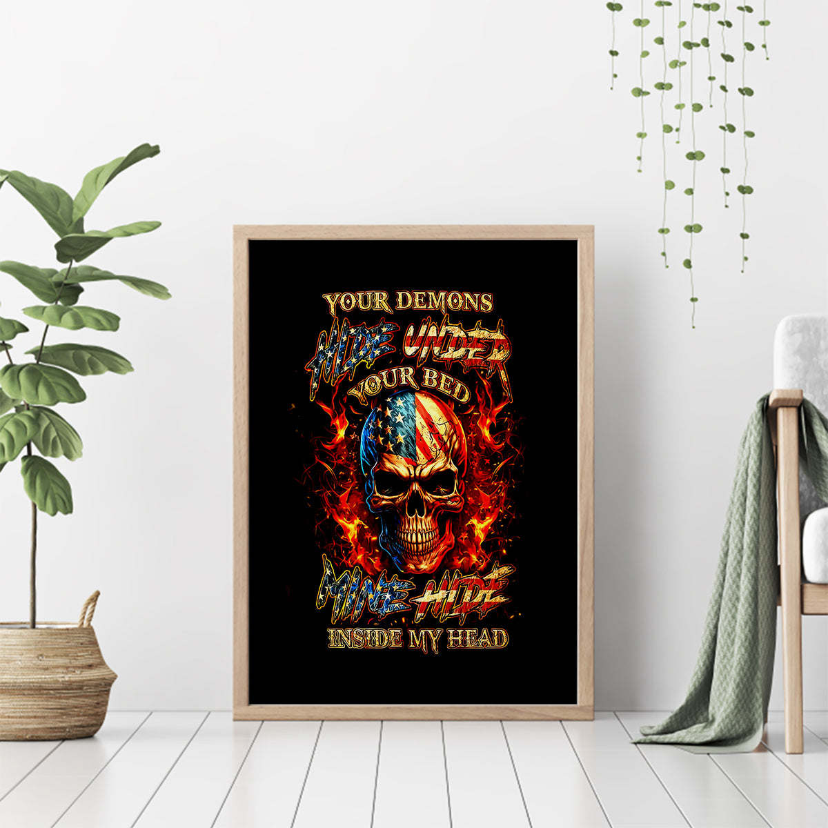 Fire Skull Canvas Wall Art My Demon Hide Inside My Head - Wonder Print Shop