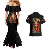 Fire Skull Couples Matching Mermaid Dress and Hawaiian Shirt My Demon Hide Inside My Head - Wonder Print Shop