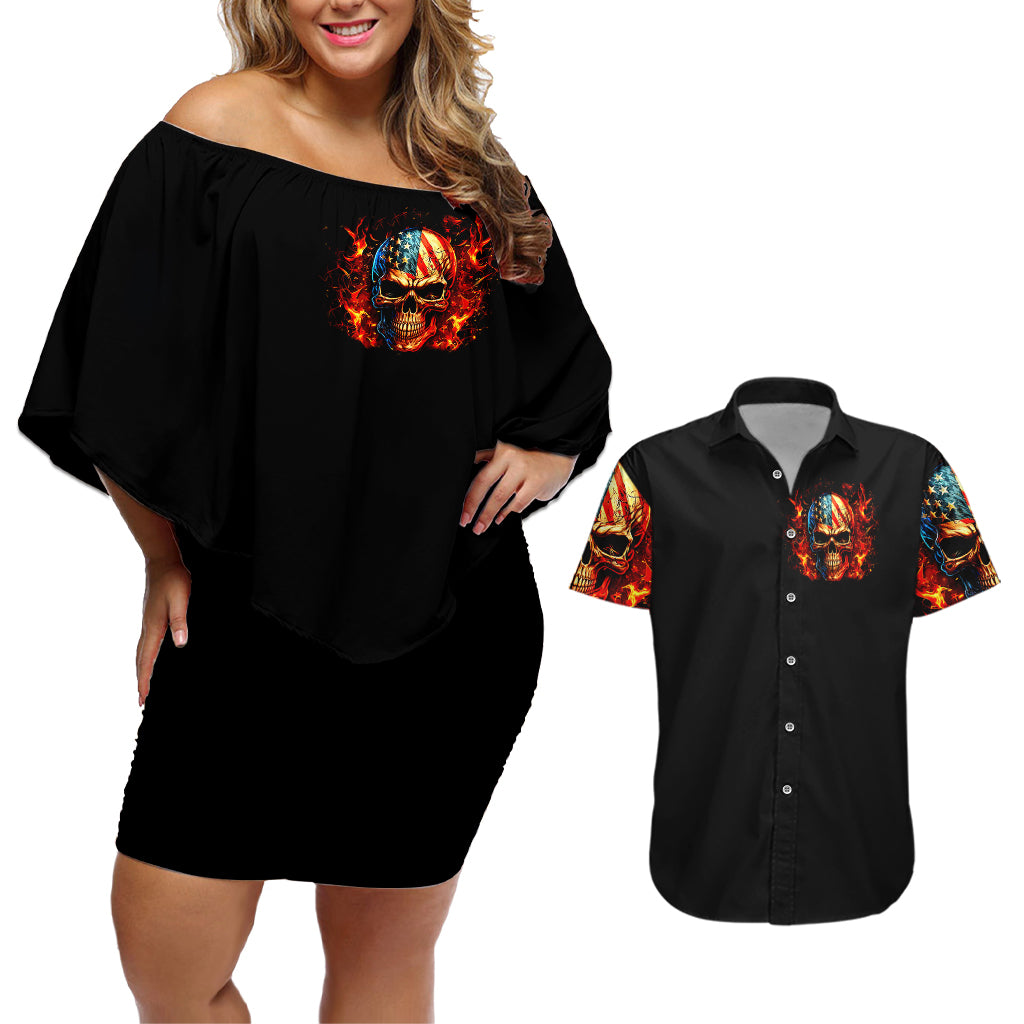 Fire Skull Couples Matching Off Shoulder Short Dress and Hawaiian Shirt My Demon Hide Inside My Head - Wonder Print Shop