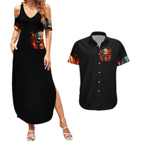 Fire Skull Couples Matching Summer Maxi Dress and Hawaiian Shirt My Demon Hide Inside My Head - Wonder Print Shop