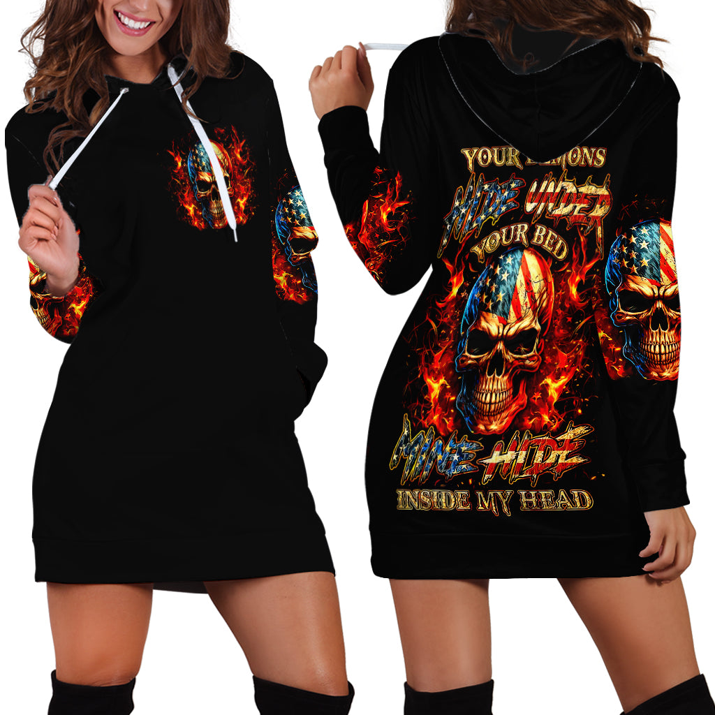 Fire Skull Hoodie Dress My Demon Hide Inside My Head - Wonder Print Shop