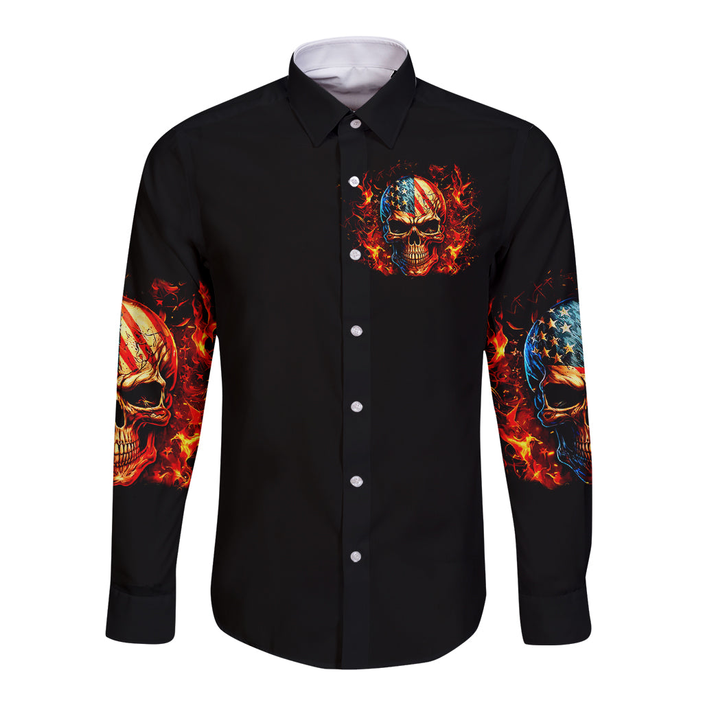 Fire Skull Long Sleeve Button Shirt My Demon Hide Inside My Head - Wonder Print Shop