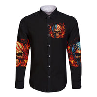 Fire Skull Long Sleeve Button Shirt My Demon Hide Inside My Head - Wonder Print Shop