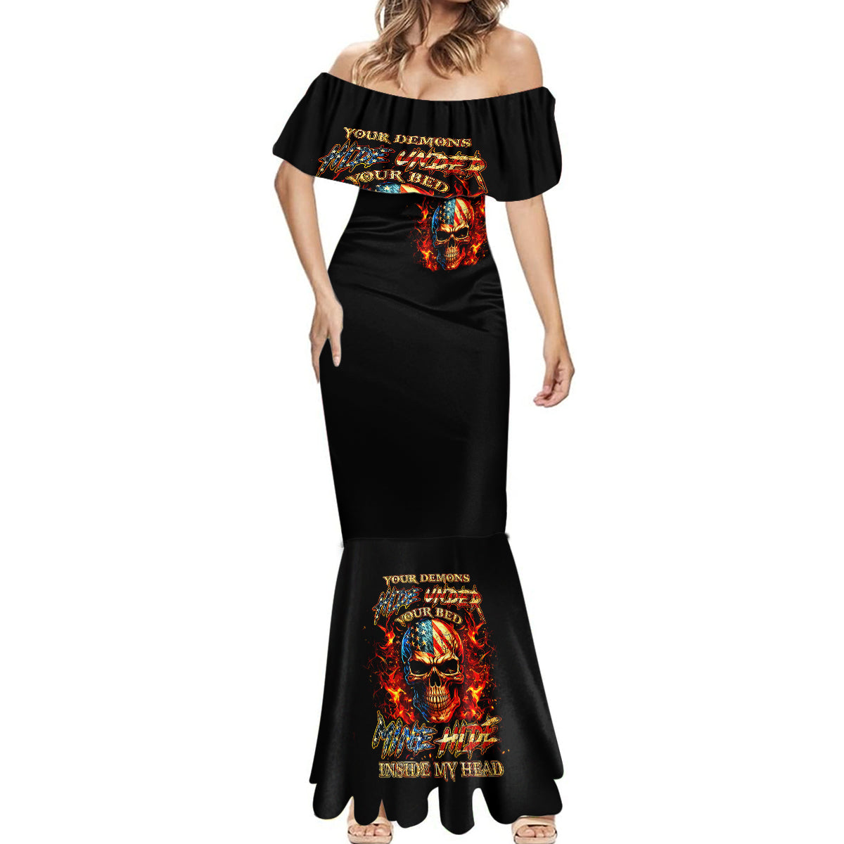 Fire Skull Mermaid Dress My Demon Hide Inside My Head - Wonder Print Shop