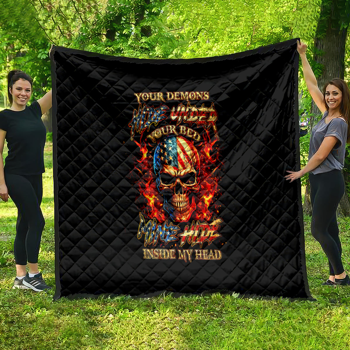 Fire Skull Quilt My Demon Hide Inside My Head - Wonder Print Shop