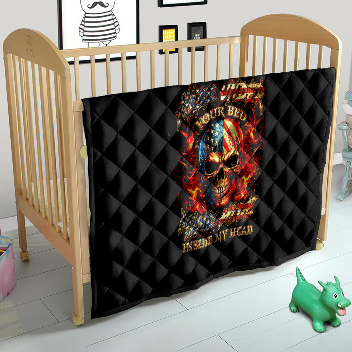 Fire Skull Quilt My Demon Hide Inside My Head - Wonder Print Shop