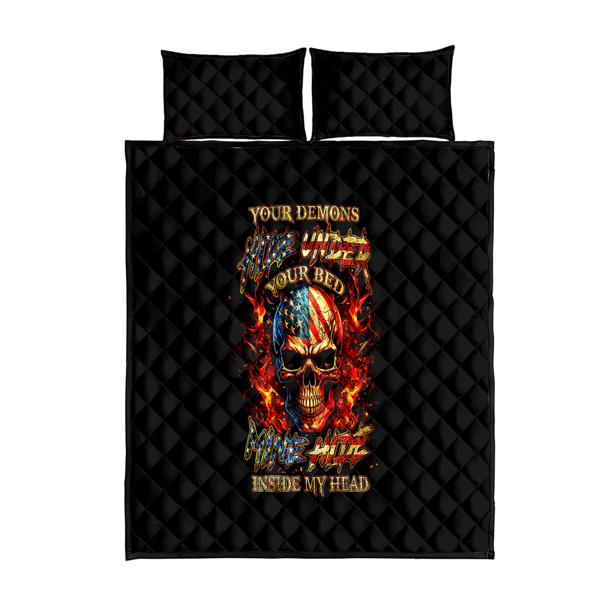 Fire Skull Quilt Bed Set My Demon Hide Inside My Head - Wonder Print Shop