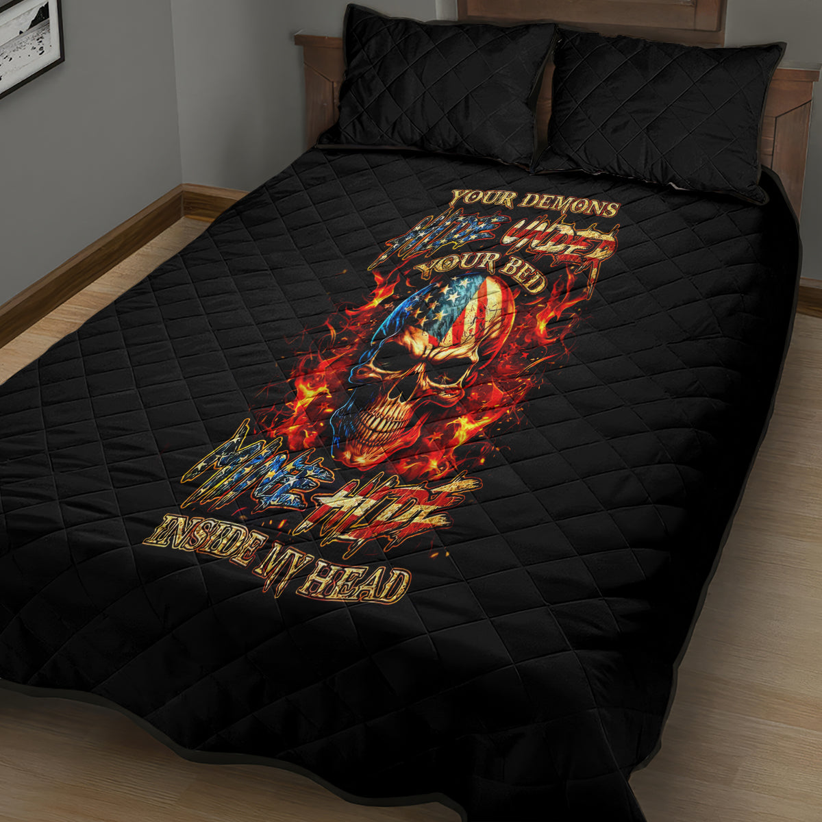 Fire Skull Quilt Bed Set My Demon Hide Inside My Head - Wonder Print Shop