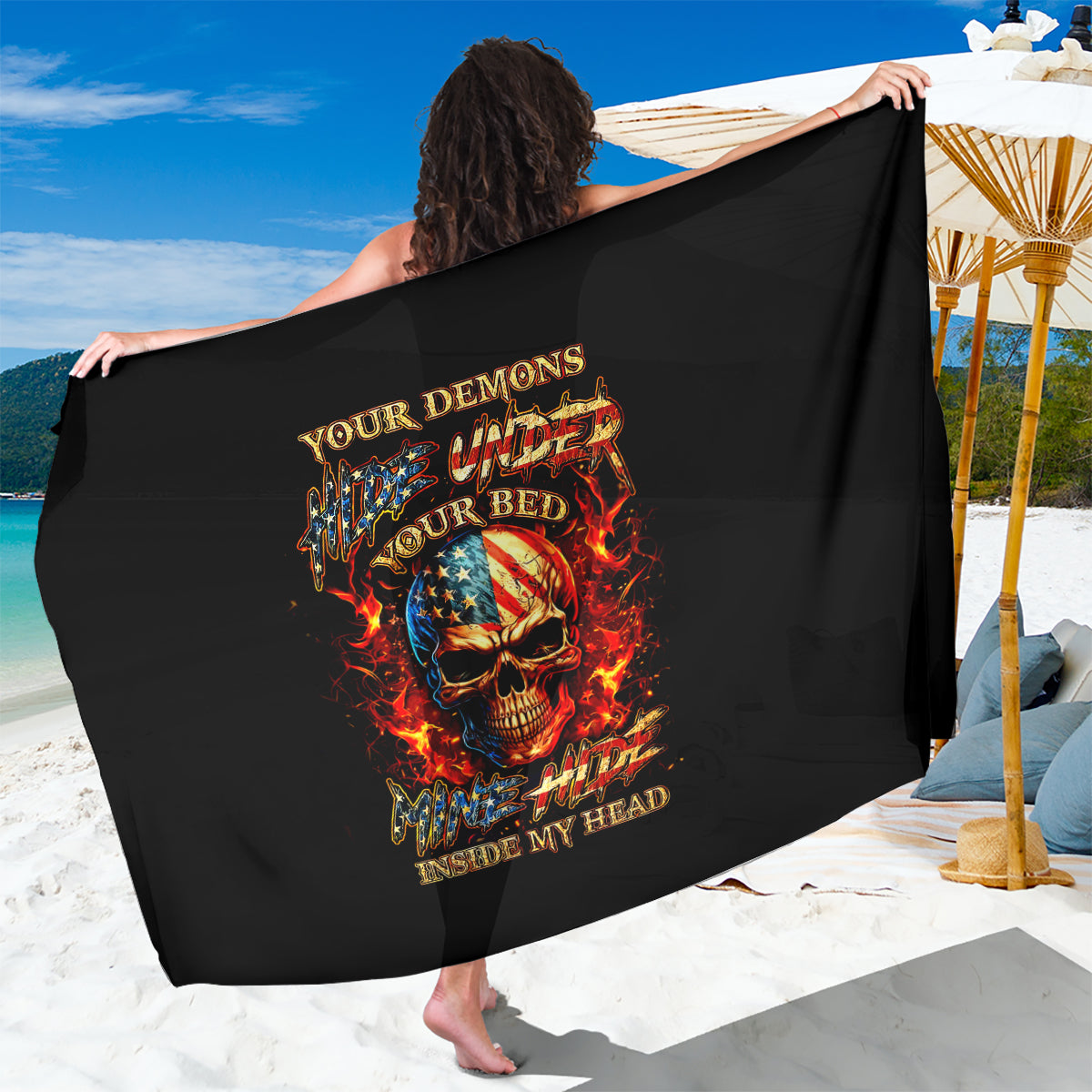 Fire Skull Sarong My Demon Hide Inside My Head - Wonder Print Shop