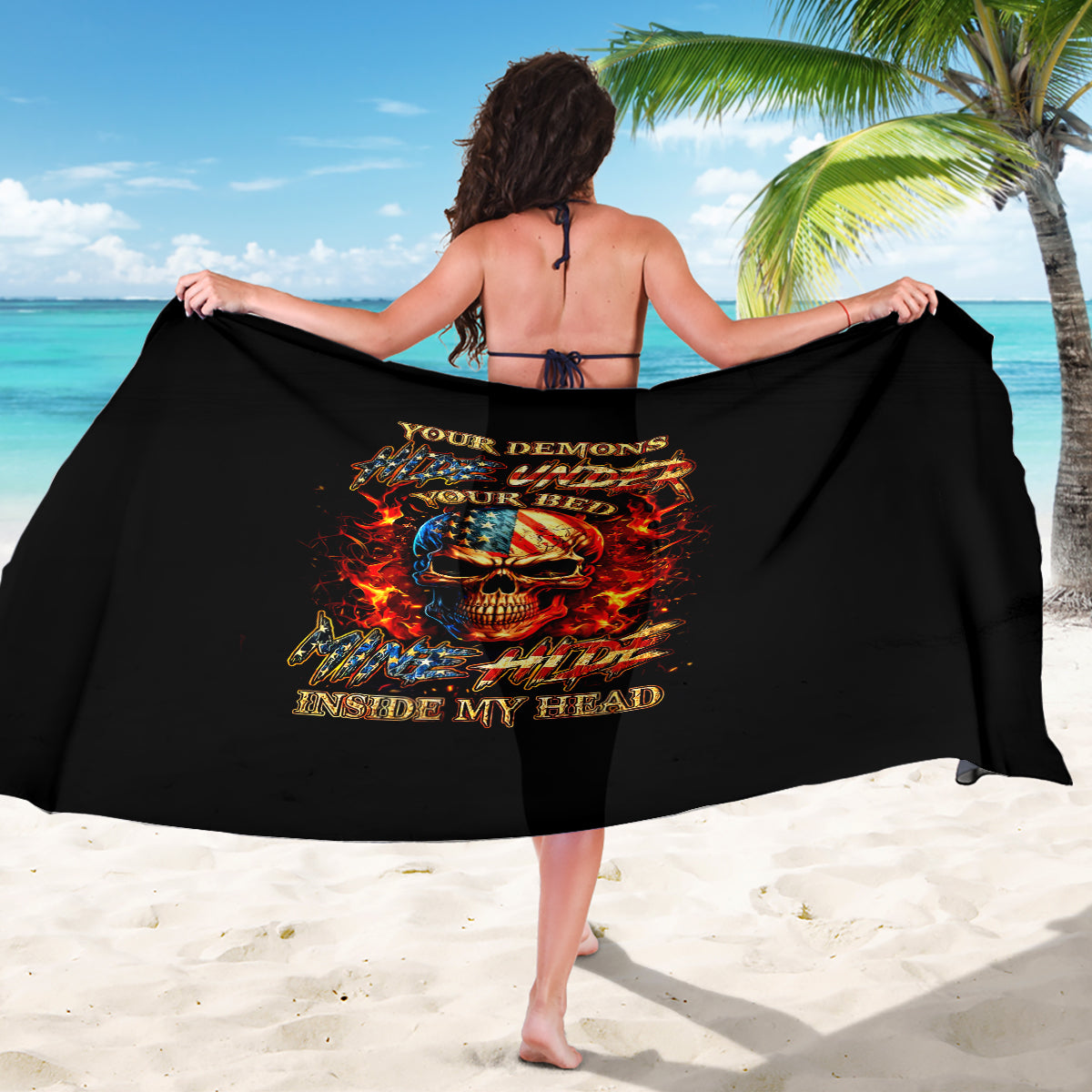 Fire Skull Sarong My Demon Hide Inside My Head - Wonder Print Shop