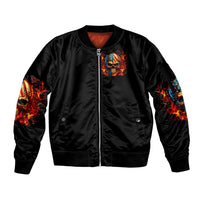 Fire Skull Sleeve Zip Bomber Jacket My Demon Hide Inside My Head - Wonder Print Shop