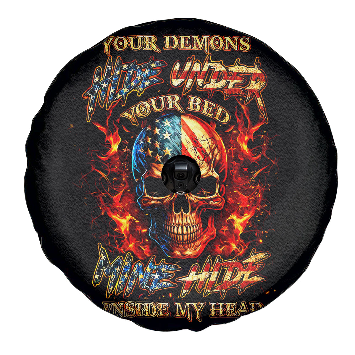 Fire Skull Spare Tire Cover My Demon Hide Inside My Head - Wonder Print Shop