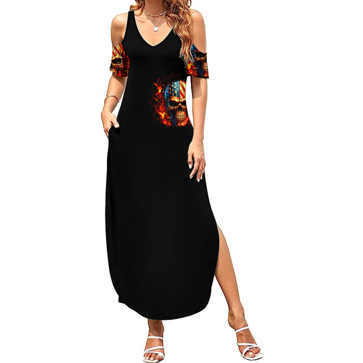 Fire Skull Summer Maxi Dress My Demon Hide Inside My Head - Wonder Print Shop