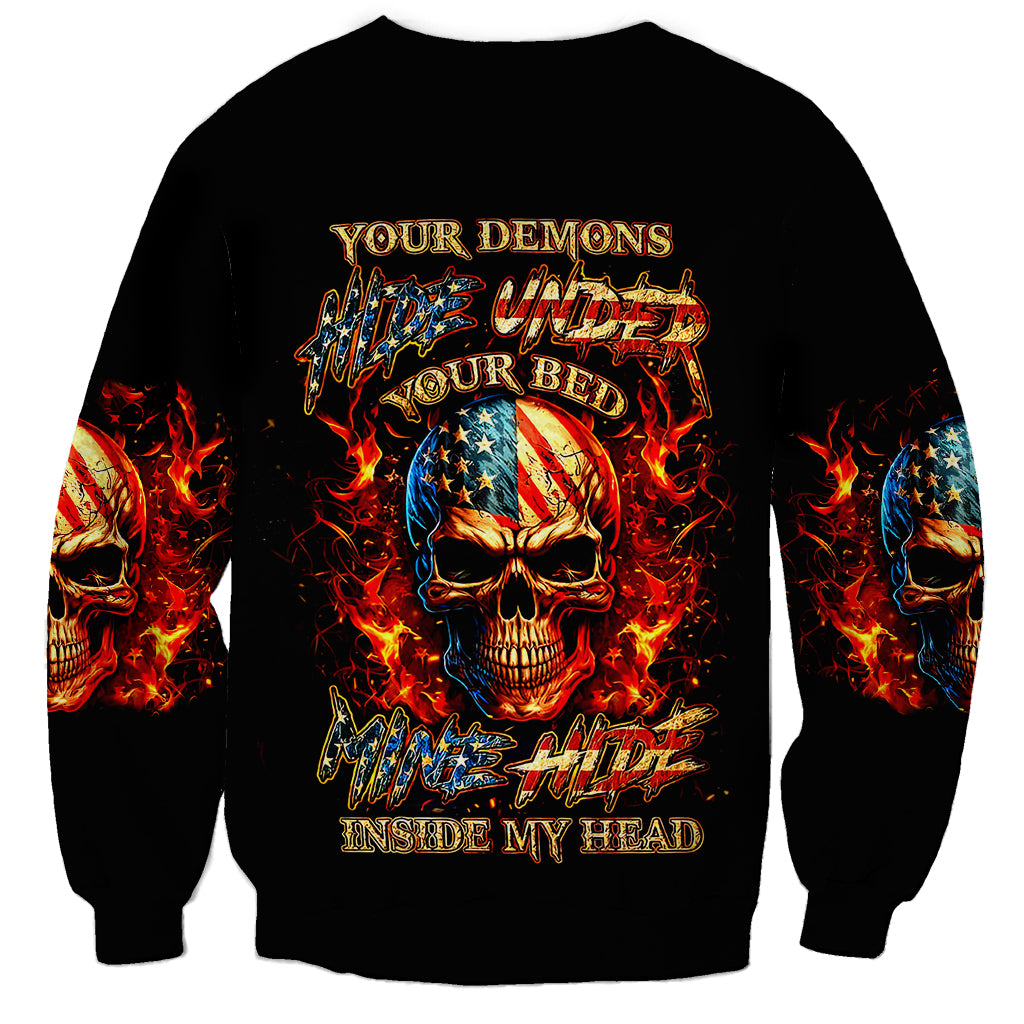 Fire Skull Sweatshirt My Demon Hide Inside My Head - Wonder Print Shop