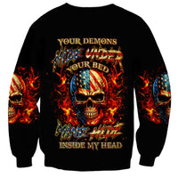 Fire Skull Sweatshirt My Demon Hide Inside My Head - Wonder Print Shop