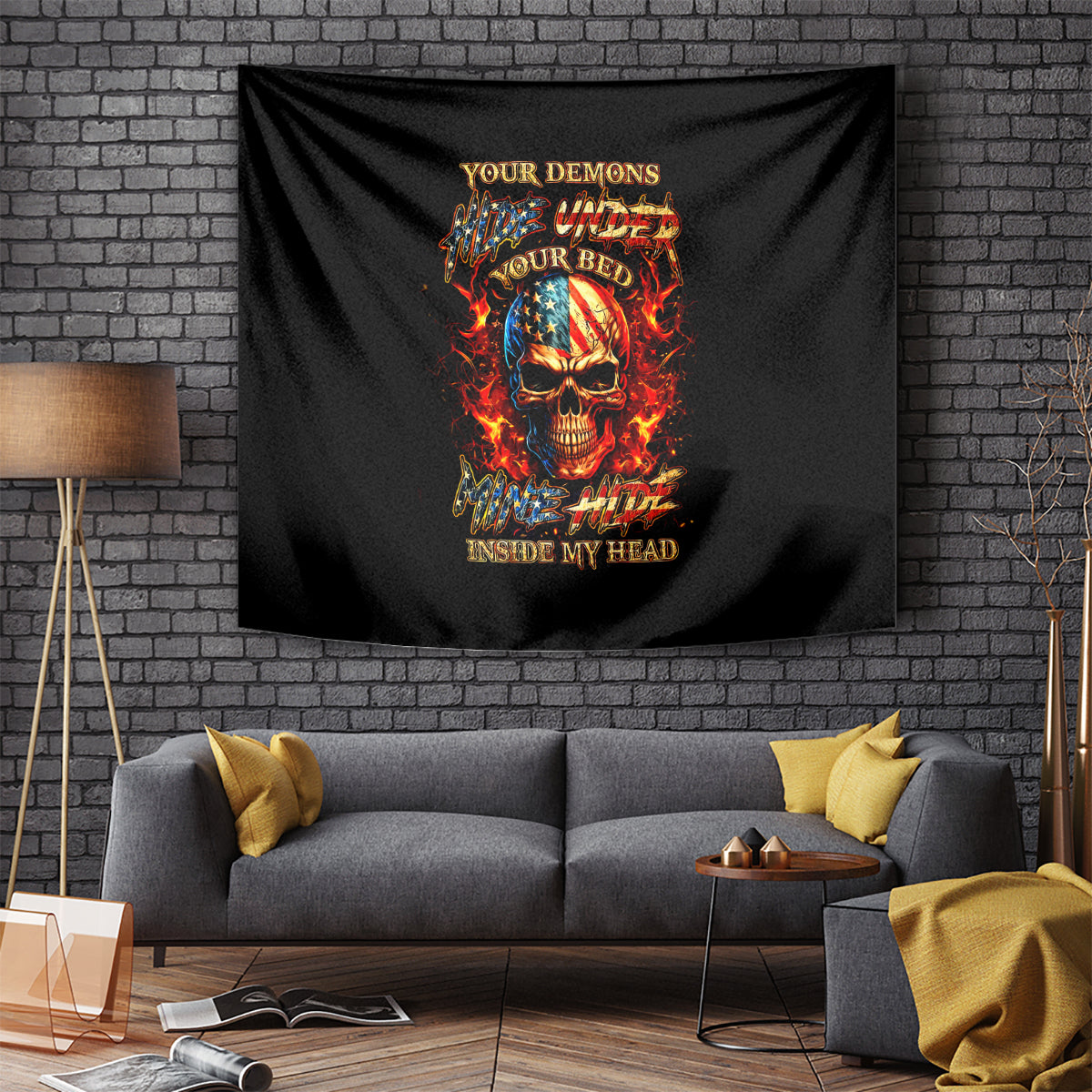 Fire Skull Tapestry My Demon Hide Inside My Head - Wonder Print Shop