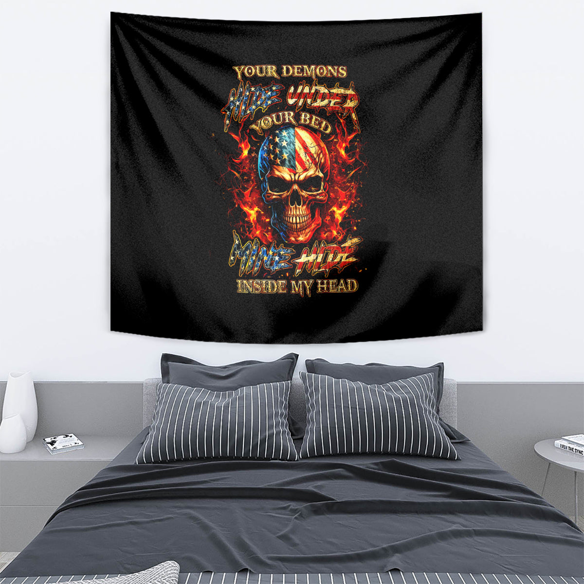Fire Skull Tapestry My Demon Hide Inside My Head - Wonder Print Shop
