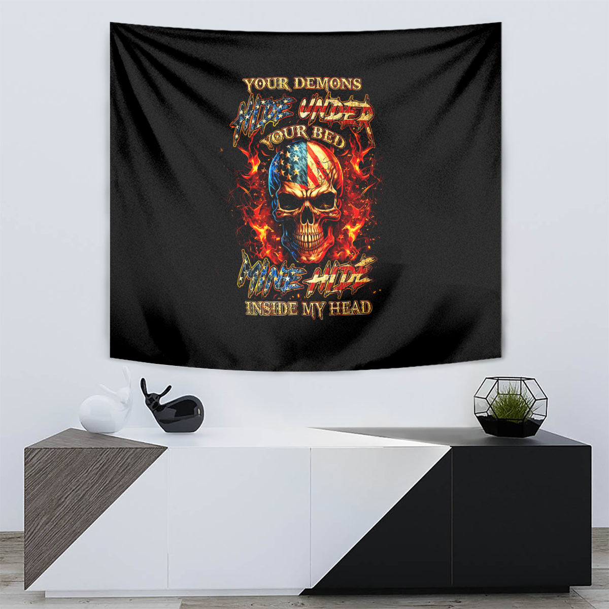 Fire Skull Tapestry My Demon Hide Inside My Head - Wonder Print Shop