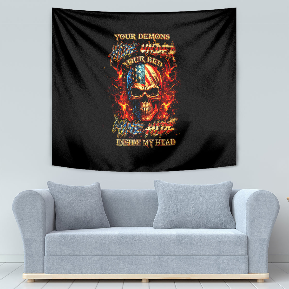 Fire Skull Tapestry My Demon Hide Inside My Head - Wonder Print Shop