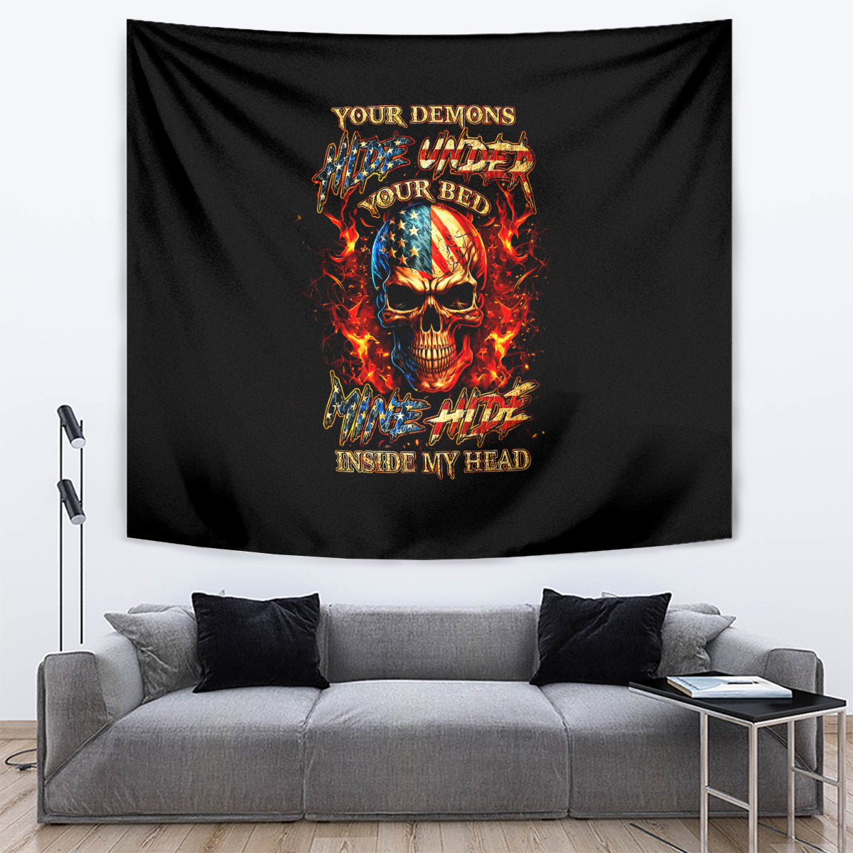 Fire Skull Tapestry My Demon Hide Inside My Head - Wonder Print Shop