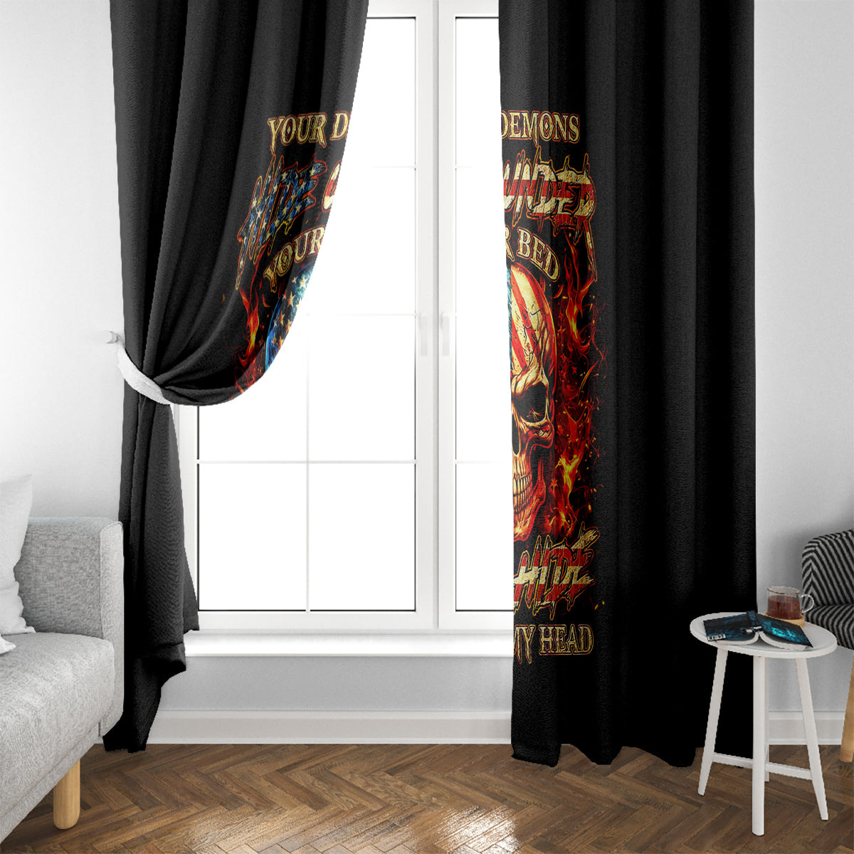 Fire Skull Window Curtain My Demon Hide Inside My Head - Wonder Print Shop
