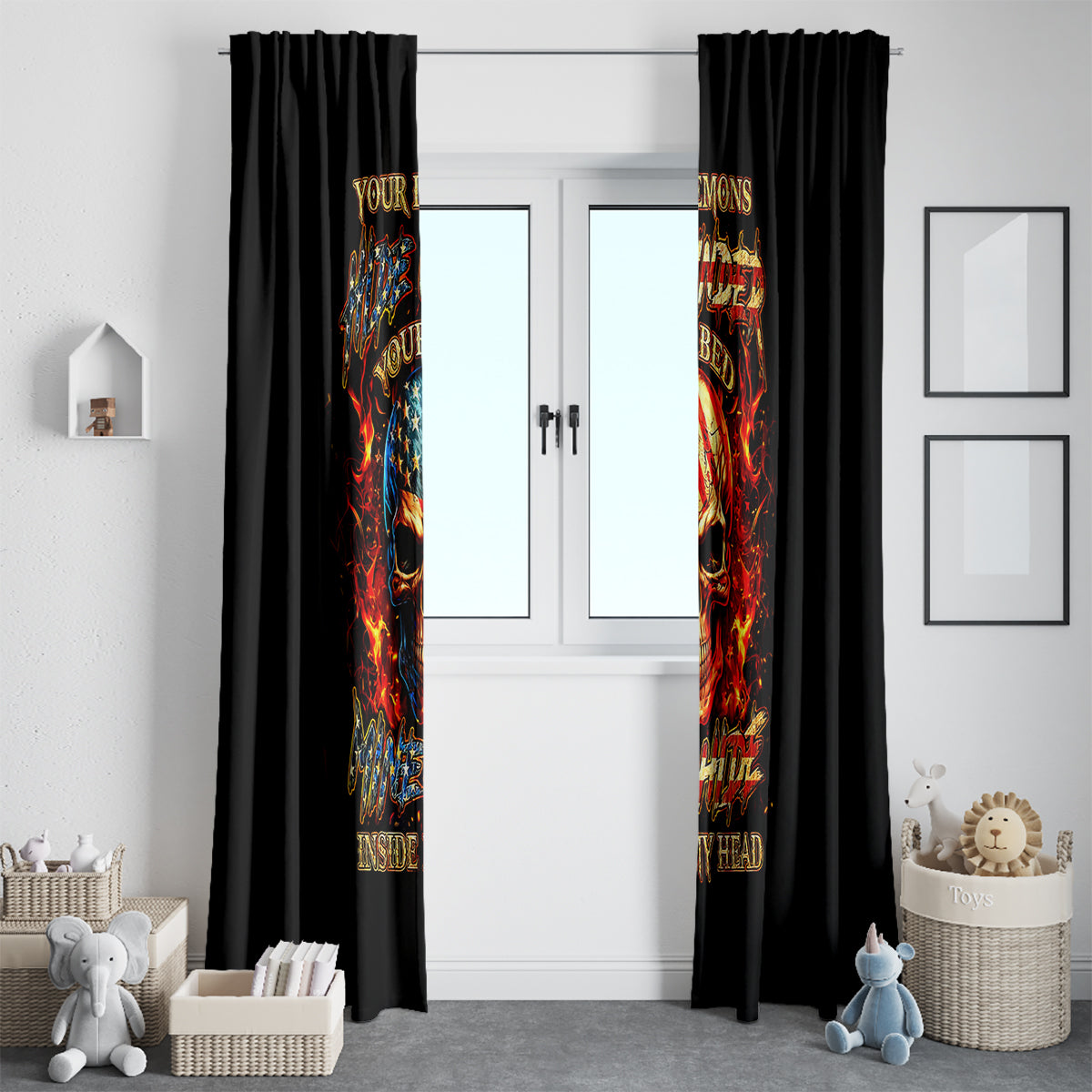 Fire Skull Window Curtain My Demon Hide Inside My Head - Wonder Print Shop