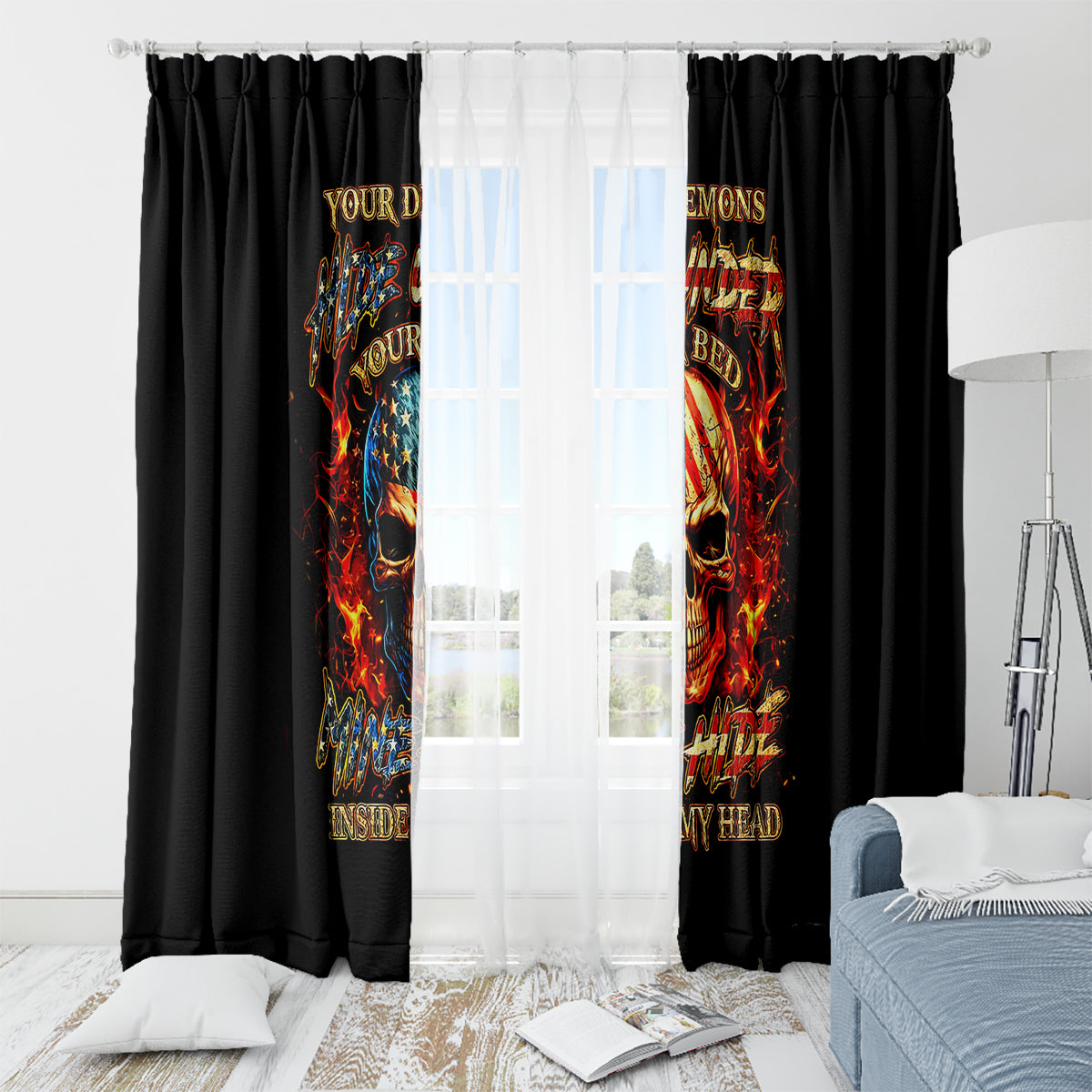 Fire Skull Window Curtain My Demon Hide Inside My Head - Wonder Print Shop
