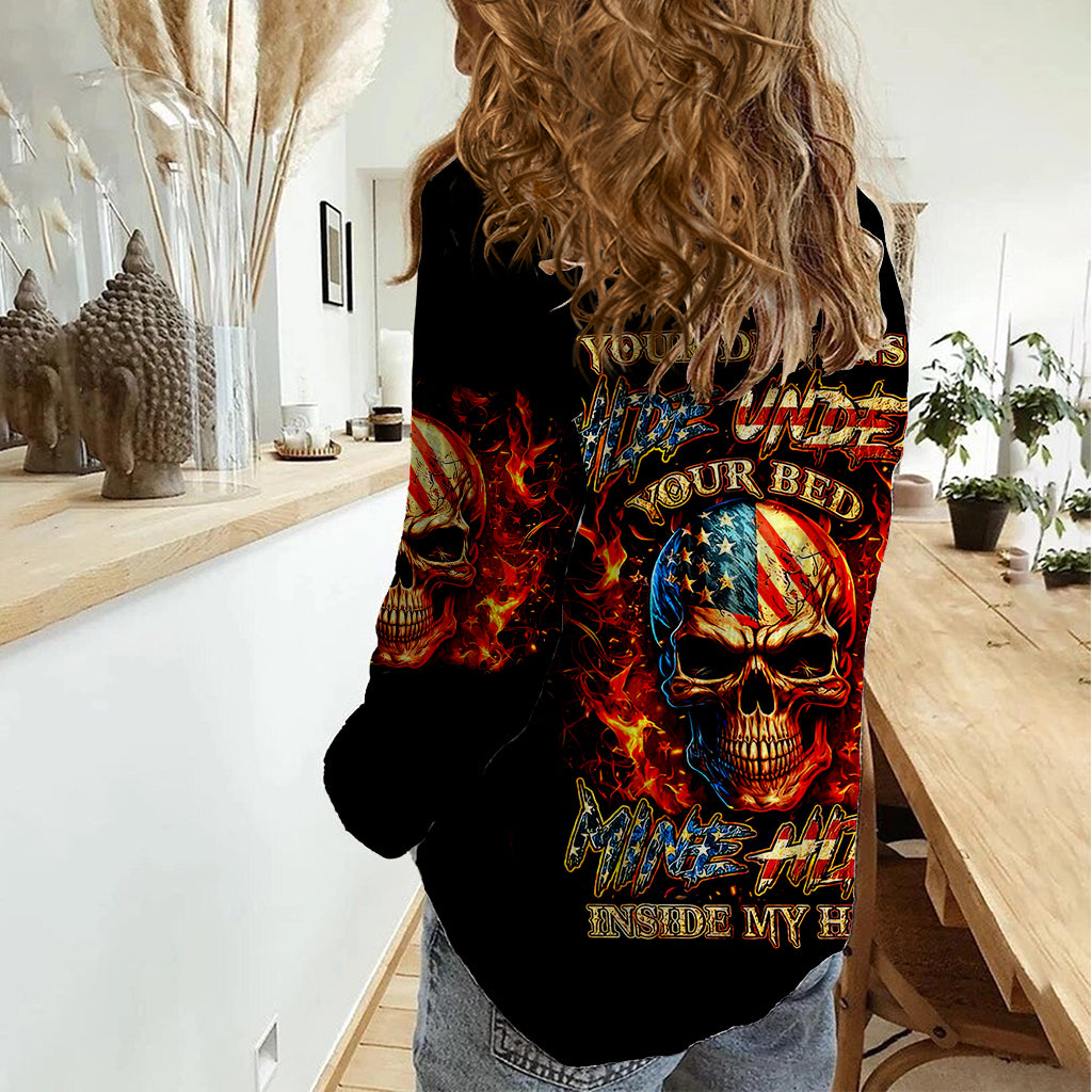 Fire Skull Women Casual Shirt My Demon Hide Inside My Head - Wonder Print Shop