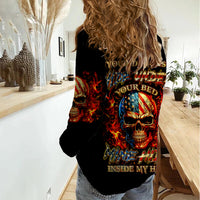 Fire Skull Women Casual Shirt My Demon Hide Inside My Head - Wonder Print Shop