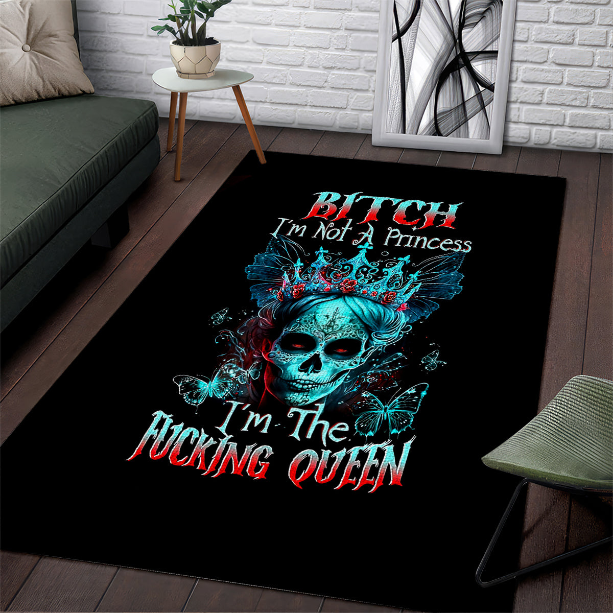 Da de los Muertos Skull Area Rug I'm Not A Princess I'm The Queen - Wonder Print Shop