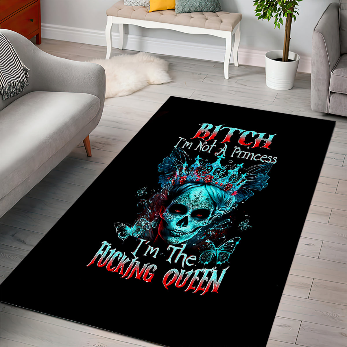 Da de los Muertos Skull Area Rug I'm Not A Princess I'm The Queen - Wonder Print Shop